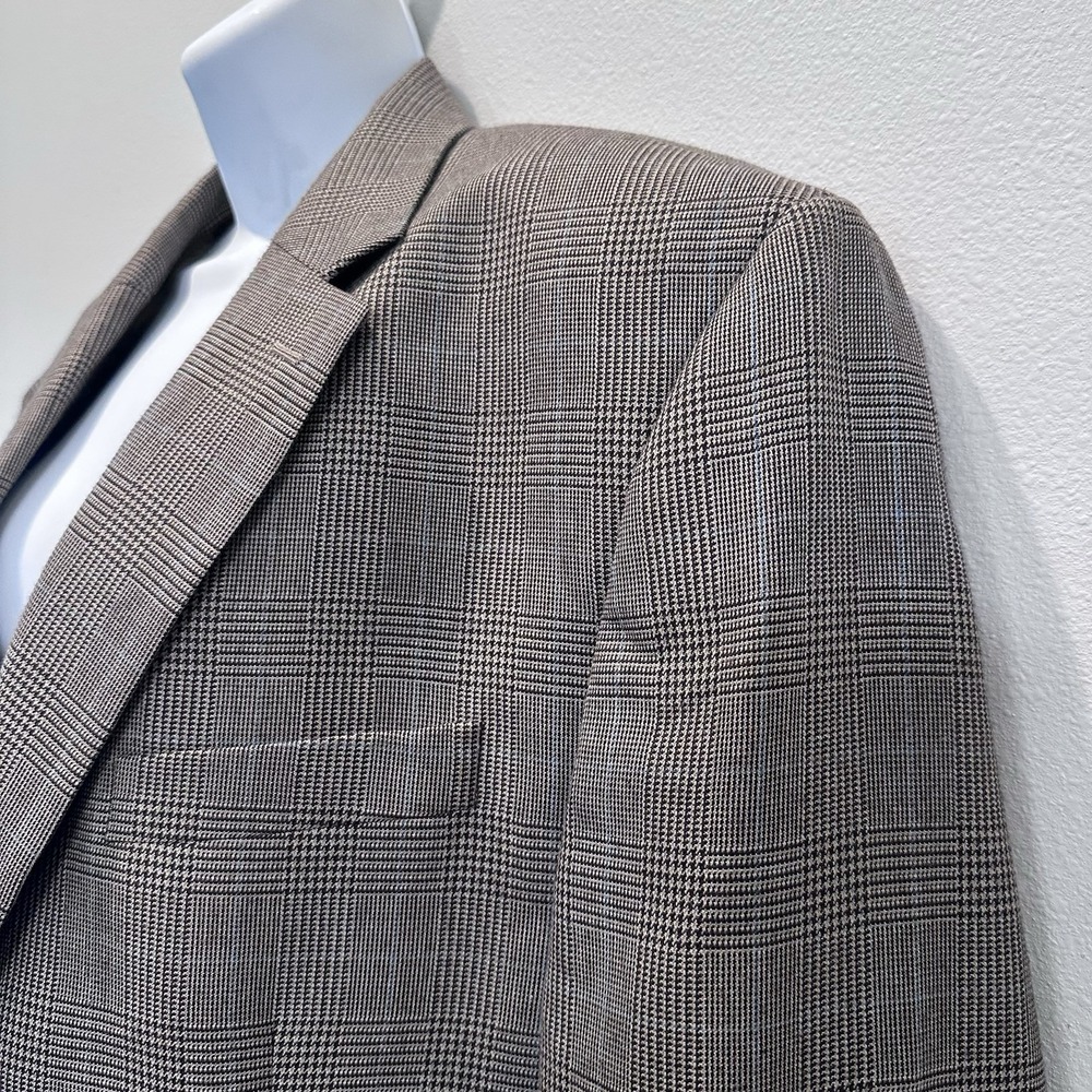 Ralph Lauren 2‎ Button Sport Coat 44 R Windowpane Tan Polyester Jacket LRL